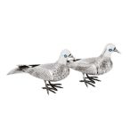 A pair of mid-20th century Persian (Iranian) silver models of doves, Tabriz circa 1960