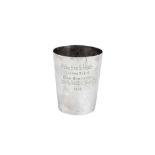 Indian Mutiny – A mid-19th century Indian Colonial unmarked silver beaker, Calcutta dated 1858