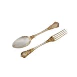 An early 20th century Ottoman Turkish 900 standard parcel gilt silver spoon and fork, circa 1900 Tug