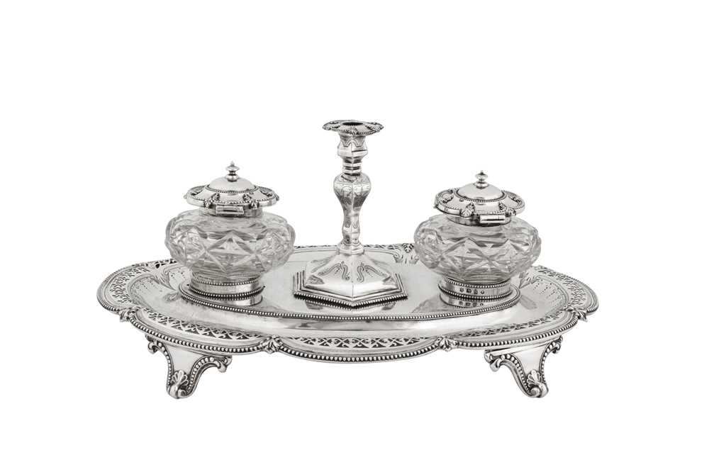 A Victorian sterling silver inkstand, Sheffield 1865 by Henry Wilkinson and Co