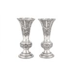 A pair of late 20th century Persian (Iranian) silver vases, Isfahan circa 1980 by Seyyed Hassan Jouz