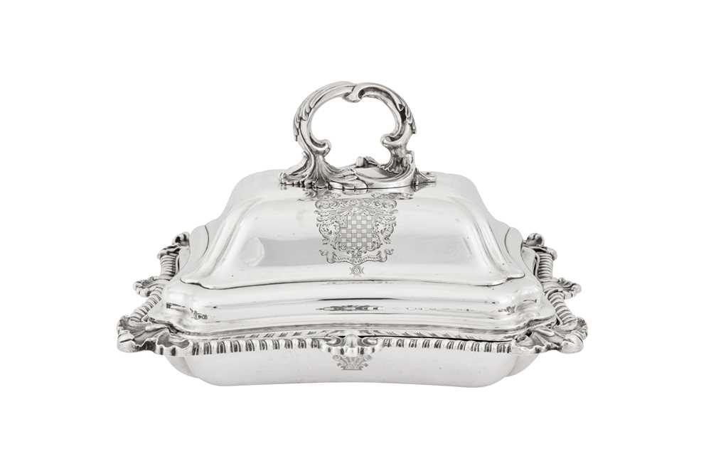 A Victorian sterling silver entrée dish and cover, London 1841 by John Tapley