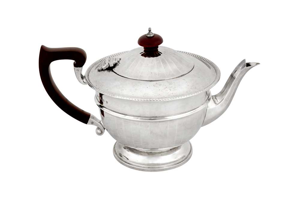 A cased Elizabeth II sterling silver three-piece tea service, Birmingham 1954 by Adie Brothers - Image 2 of 6