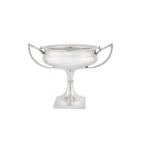 A George V sterling silver twin handled pedestal trophy Birmingham 1926 by Alexander Clark and Co