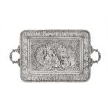 A late 20th century Persian (Iranian) silver twin handled tray, Isfahan circa 1995 by Seyyed Hassan