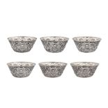 A set of six early 20th century Chinese export silver bowls, Canton circa 1910 by Qiu Ji, retailed b