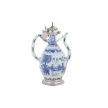 A George V sterling silver mounted Chinese porcelain ewer, London 1913 by Lionel Alfred Crichton