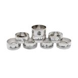 A mixed group of eight mid-20th century Iraqi silver and niello napkin rings, Omara or Basra circa 1