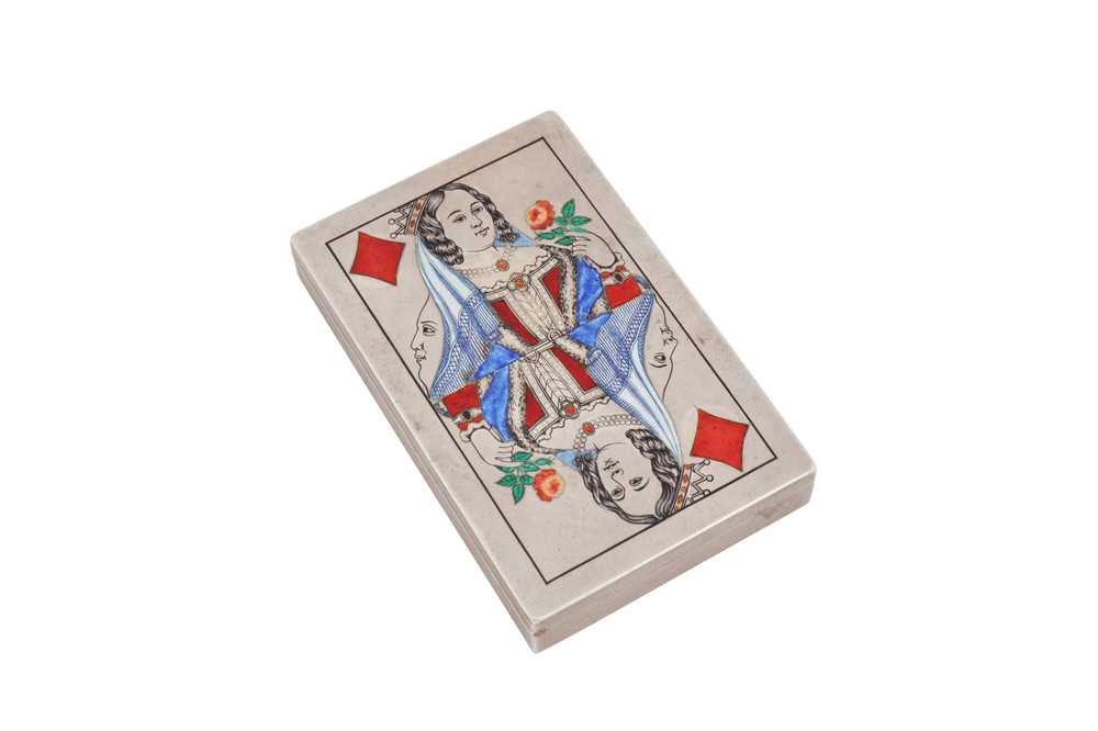 An Alexander II mid-19th century Russian 84 zolotnik novelty silver and enamel snuff box, Moscow 186