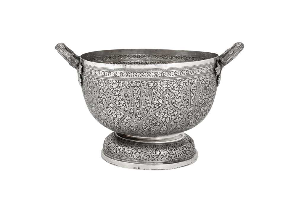 A late 19th century Anglo – Indian silver twin handled bowl, Kashmir circa 1880 retailed by Cooke an - Image 2 of 5