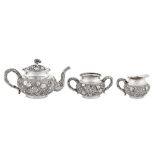 A late 19th / early 20th century Chinese Export silver three-piece tea service, Canton circa 1900 by