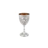 A Victorian sterling silver wine goblet, London 1885 by Mappin & Webb