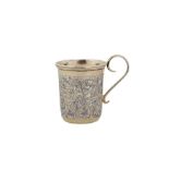 A Nicholas I mid-19th century Russian silver gilt and niello vodka cup (charka), Moscow 1847 by ee p