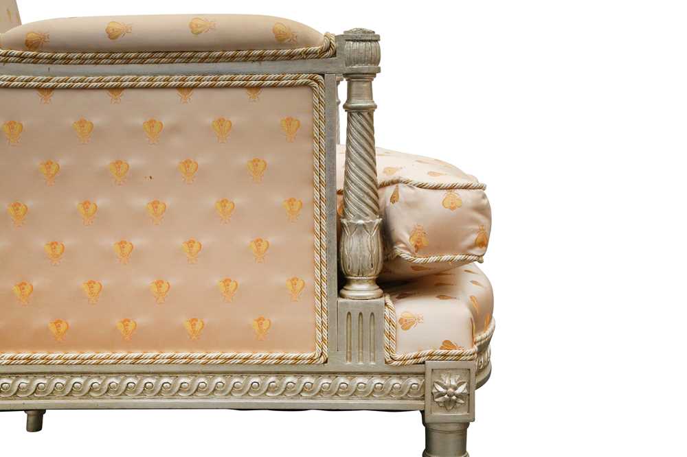 A PAIR OF LOUIS XVI STYLE SILVERED WOOD BERGERE ARMCHAIRS, LATE 20TH CENTURY - Image 4 of 4