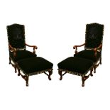 A GOOD PAIR OF LOUIS XIV STYLE CAMEL BACK ARMCHAIRS