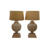 A PAIR OF LARGE WOODEN TABLE LAMPS