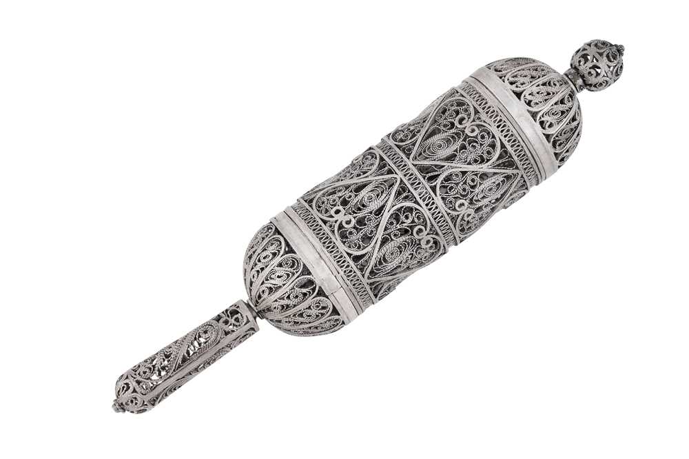 JUDAICA - A MID TO LATE 20TH CENTURY ISRAELI SILVER FILIGREE MEGILLA