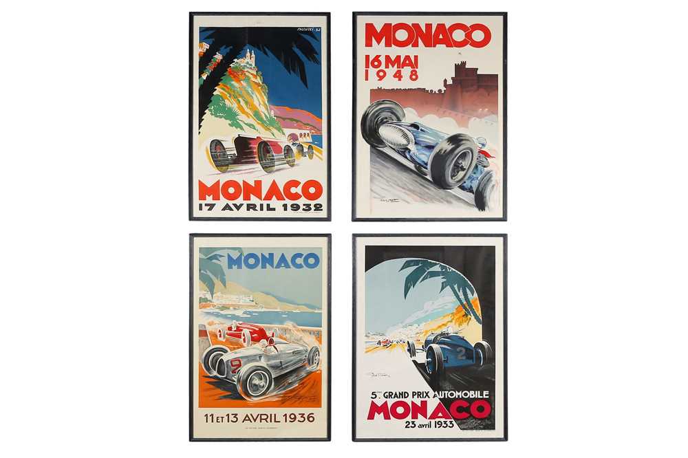 FOUR 1950's THEMED RACING PRINTS