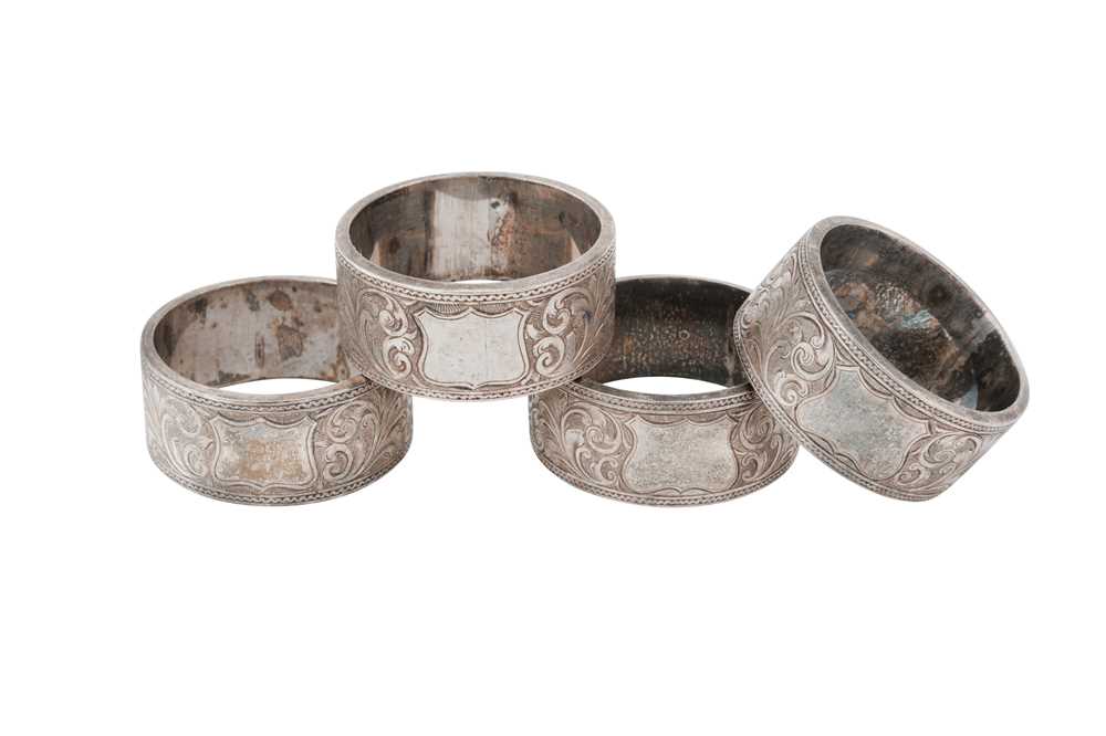 FOUR VICTORIAN STERLING SILVER AND GRANITE INSET NAPKING RINGS, TWO MARKED BIRMINGHAM 1898 BY WILLIA - Image 2 of 2