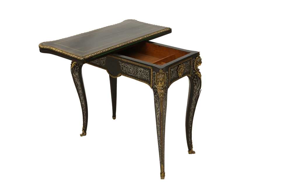 A FRENCH LOUIS XV STYLE EBONISED AND PEWTER INLAID CARD TABLE, LATE 19TH CENTURY - Image 3 of 4