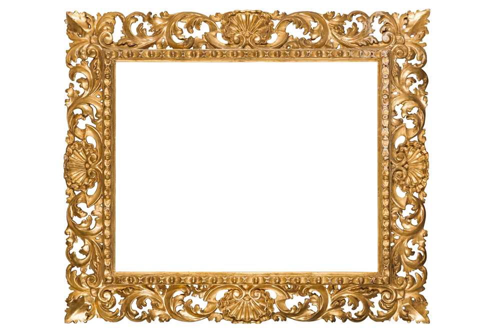 AN ITALIAN FLORENTINE 19TH CENTURY CARVED, PIERCED AND GILDED FRAME