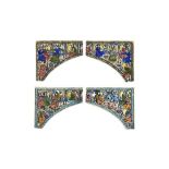 FOUR MOULDED AND POLYCHROME-PAINTED QAJAR-REVIVAL POTTERY TILES Iran, first half 20th century