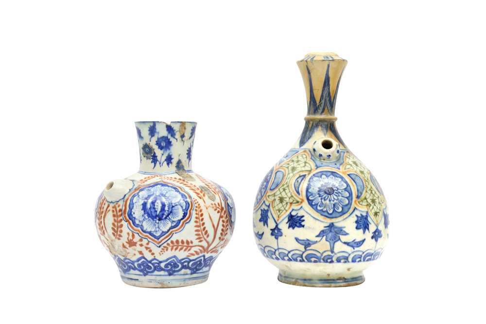 TWO SAFAVID POTTERY WATER PIPE BOTTLES (QALYAN) Kirman, South Eastern Iran, late 17th - 18th century - Image 2 of 6