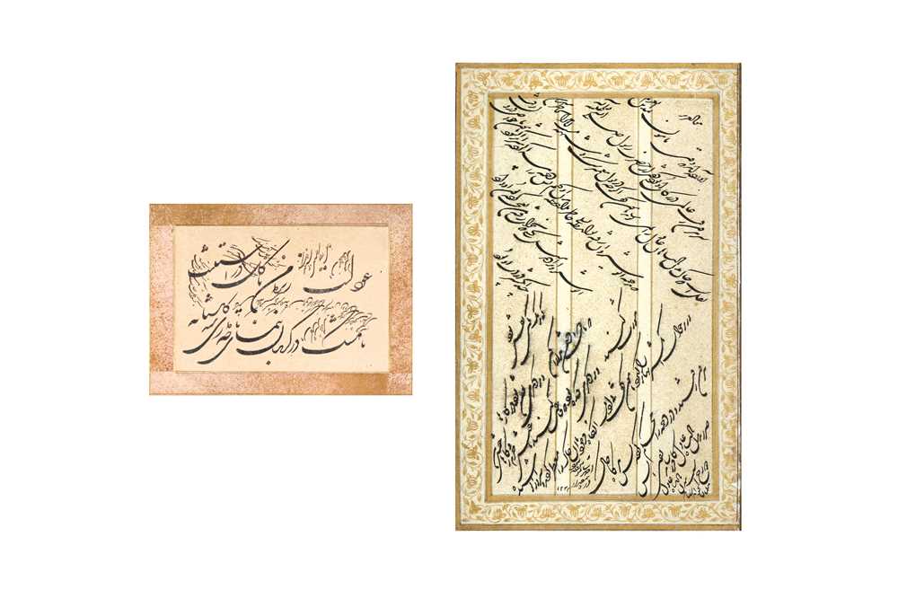TWO PANELS OF SHIKASTEH NASTA’LIQ CALLIGRAPHY Qajar Iran, 19th century