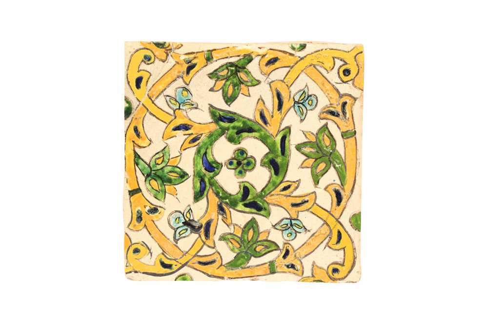 SEVEN PERSIAN POTTERY TILES WITH FLORAL MOTIFS Iran, 18th century and later - Image 6 of 8