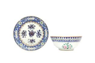 A CHINESE PORCELAIN 'FAMILLE ROSE' BOWL AND A SMALL DISH Possibly Guangdong, China, made for the Per