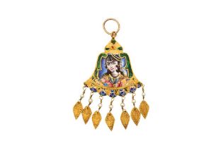 A POLYCHROME-PAINTED ENAMELLED GOLD PENDANT WITH A QAJAR MAIDEN Qajar Iran, 19th century