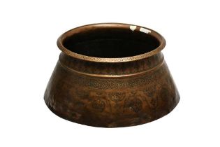A LARGE ENGRAVED COPPER BASIN Possibly Late Safavid Iran or Central Asia, 18th century