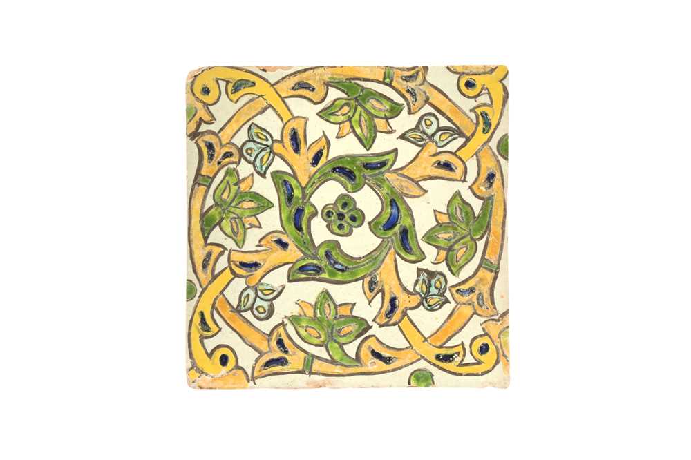 SEVEN PERSIAN POTTERY TILES WITH FLORAL MOTIFS Iran, 18th century and later - Image 5 of 8