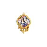 A QAJAR POLYCHROME-PAINTED ENAMELLED GOLD PENDANT WITH MOTHER AND CHILD Qajar Iran, first half 19th