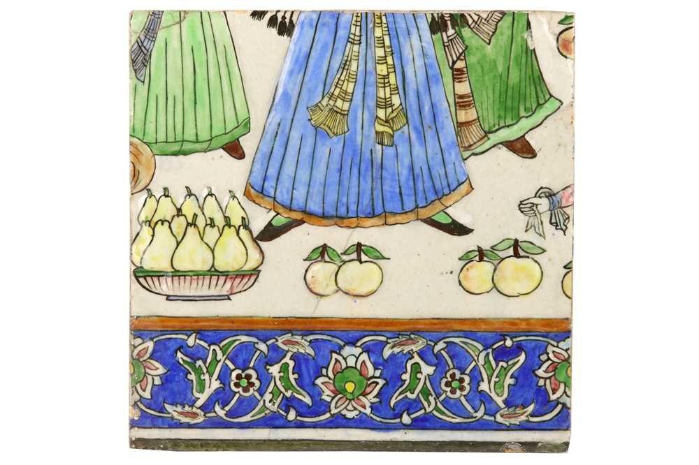 A LARGE COMPOSITION SET OF THIRTEEN MOULDED POTTERY TILES Late Qajar Iran, early 20th century - Image 10 of 44