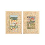 TWO INDIAN ALBUM PAGES WITH ENCAMPMENT SCENES Provincial School, Rajasthan, North-Western India, lat
