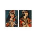 A FEMALE QAJAR BEAUTY AND A COURTLY MUSICIAN Qajar Iran, first half 19th century