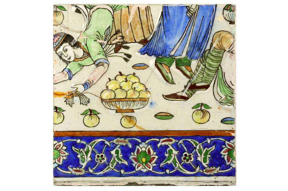 A LARGE COMPOSITION SET OF THIRTEEN MOULDED POTTERY TILES Late Qajar Iran, early 20th century - Image 2 of 44