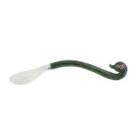 A MUGHAL CARVED SPINACH-GREEN NEPHRITE JADE AND ROCK CRYSTAL 'DUCK' SPOON Northern India, 18th - 19t