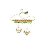 AN INDIAN JEWELLERY SET WITH AN ENAMELLED GULUBAND NECKLACE AND PAIR OF CRESCENT EARRINGS Jaipur, Ra