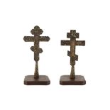TWO CLOISONNÉ ENAMELLED ZINC ALLOY CRUCIFIXES Possibly Armenia, Eastern Provinces, or Central Asia,