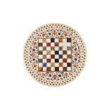 AN INDIAN PIETRA DURA WHITE MARBLE DISH WITH CHESSBOARD Agra, Northern India, late 19th - 20th centu