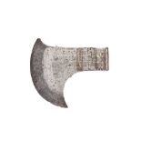 A PARCEL-GILT SILVER-DAMASCENED STEEL SADDLE-AXE HEAD (TABARZIN) Possibly Kutch, Gujarat or Lahore,