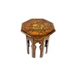 A POLYCHROME-PAINTED LACQUERED OCCASIONAL TABLE WITH HINDU DEITIES Kashmir, Northern India, second h