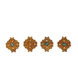 FOUR GOLDEN HORDE TURQUOISE-SET GOLD FILIGREE BUTTONS Possibly Asia Minor, modern-day Crimea or Qipc