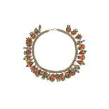 AN ALGERIAN MEDITERRANEAN RED CORAL AND ENAMEL 'AZRAR' NECKLACE Kabylia, Algeria, late 19th - 20th
