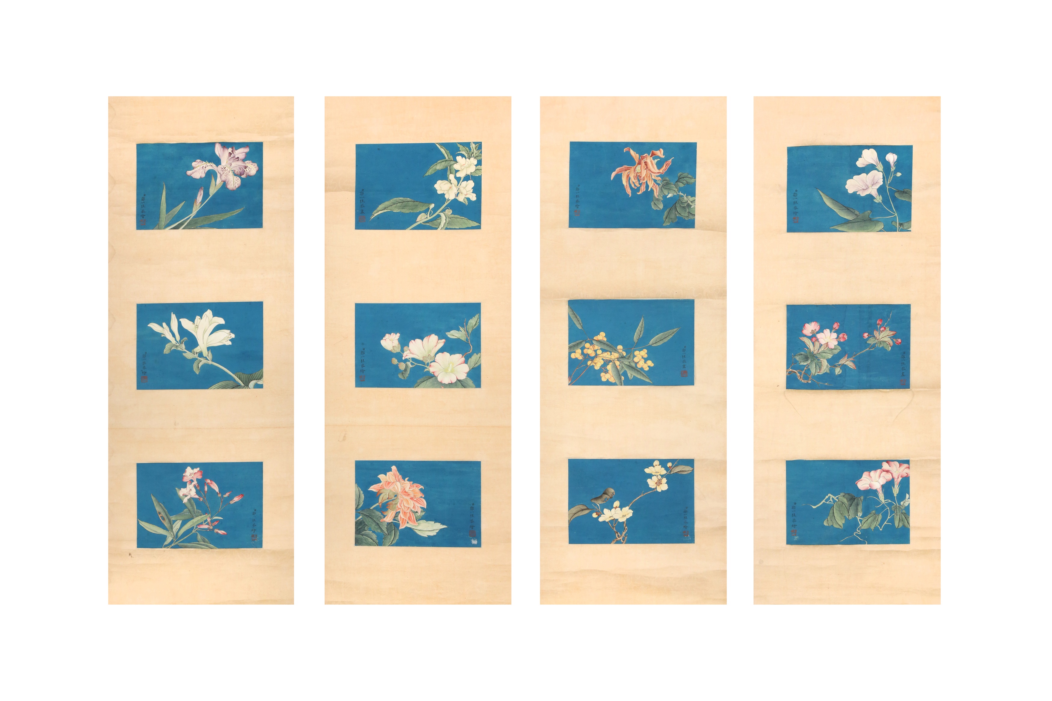 ZOU YIGUI 鄒一桂 (Wuxi, China, 1686 - 1772) Four flower paintings 花卉軸四件