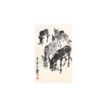 ATTRIBUTED TO HUANG ZHOU 黄胄（款）(1925 - 1997) Donkeys 五驢圖