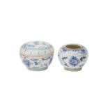 A CHINESE BLUE AND WHITE WATER POT AND A BOX AND COVER 明 青花水盂及蓋盒一組兩件