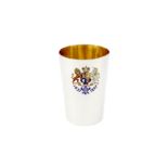 A VICTORIAN STERLING SILVER AND ENAMEL ROYAL COMMEMORATIVE BEAKER, LONDON 1897 BY LIONEL ALFRED